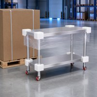 Table de préparation roulante en acier inoxydable avec roulettes et étagère inférieure pour la transformation alimentaire, boucherie, cuisine commerciale