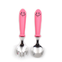 Ensemble de vaisselle pour enfants dessin animé smiley visage cuillère et fourchette en acier inoxydable de sécurité pour bébé vaisselle pour bébé mignon rose violet