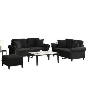 Black Velvet Living Room <b>Sofa</b> <b>Set</b> With Coffee Table And Ottoman Modern Contemporary Design For Living Room - Product Image 1