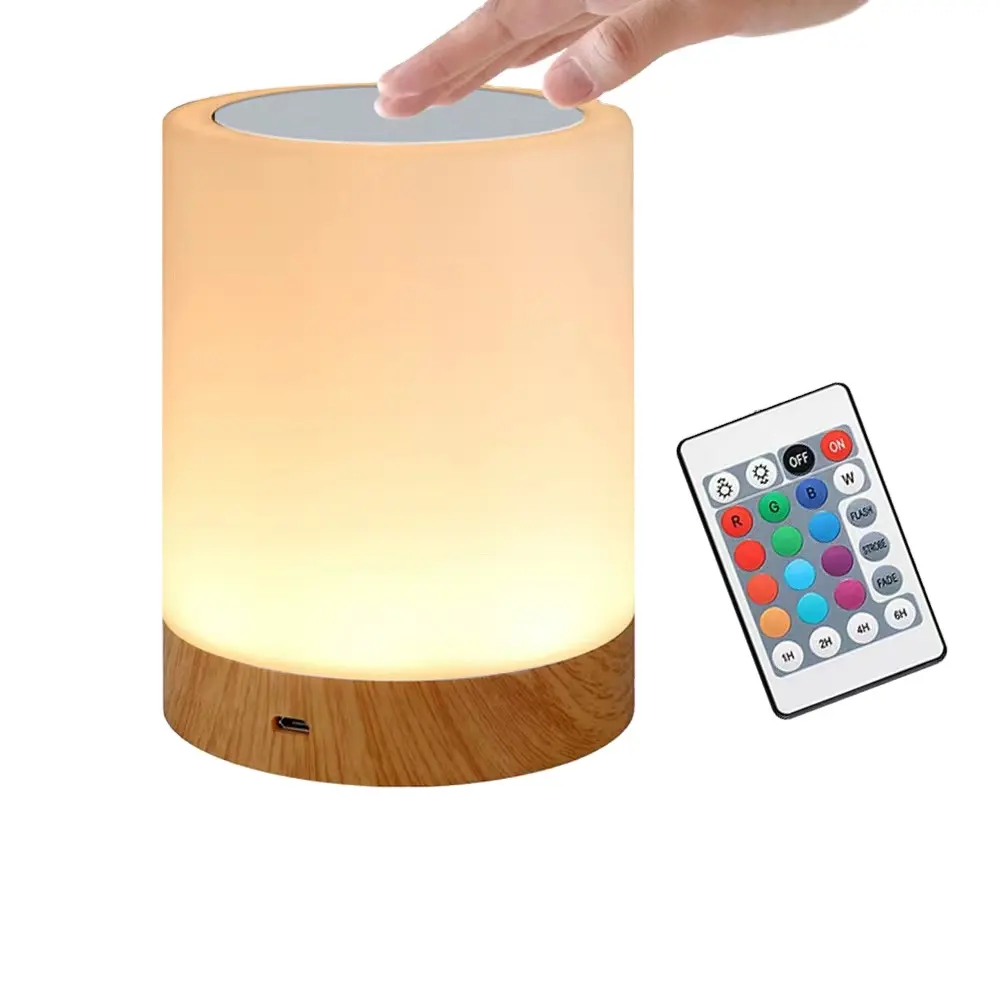 Touch Remote control LED RGB lampada da tavolo luce notturna ricaricabile per comodino campeggio con gancio