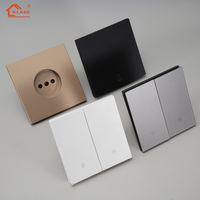 Interrupteurs muraux et prises ultra-minces à bouton-poussoir EU 1/2 Gang 1 voie avec prise de courant Schuko 10A, design moderne et luxueux durable