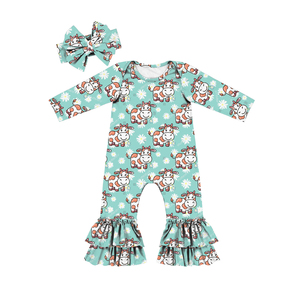 Mono con volantes y estampado personalizado de leopardo/guepardo para niñas, manga larga, ropa de otoño para bebés y niños pequeños - Product Image 2