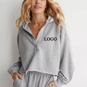 Sweat-shirt vintage à manches longues en molleton français de haute qualité pour femmes, à capuche, à ouverture profonde, avec surpiqûres inversées - Product Image 6