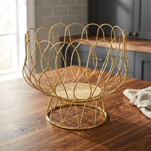 Panier de rangement moderne en fil doré, corbeille à fruits ronde en métal 21 cm, design durable pour la décoration du salon - Product Image 4