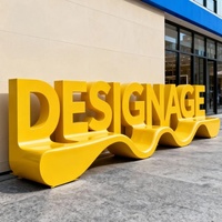 Banc personnalisé en fibre de verre, sculpture créative de dessin animé avec dossier et lettres, pour centre commercial, jardin extérieur et espace public