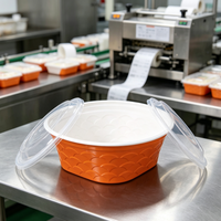 Bol alimentaire jetable de calibre 195 pour restaurant, en PP orange et blanc, avec couvercle transparent haut, pour plats à emporter