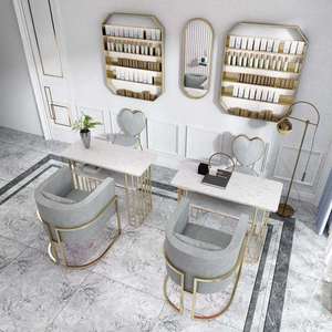 Table de manucure professionnelle pour salon de beauté, avec tiroir de rangement et tabouret confortable pour salon de beauté - Product Image 4