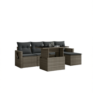 Conjunto de Sofá de Jardín de Ratán Gris de 4 Plazas, Muebles de Exterior Resistentes a la Intemperie, Diseño Contemporáneo - Product Image 1