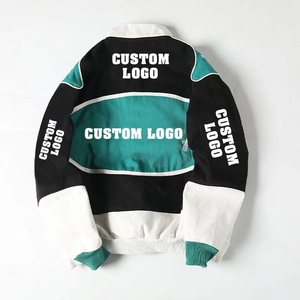 OEM Custom Design High Quality Embroidery Mens Bomber <strong>Jackets</strong> Color Blocking Button up Motorcycle Vintage <strong>Racing</strong> <strong>Jacket</strong> - Product Image 2