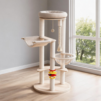 Arbre à chat en bois multicouche de luxe classique 124 cm, tour à chat moderne avec hamac capsule spatiale, jouet rotatif et griffoir en sisal pour intérieur