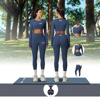 Ensemble de sport 2 pièces col rond uni pour gym et yoga – Combinaison de sport taille haute extensible anti-plis en Spandex/Nylon