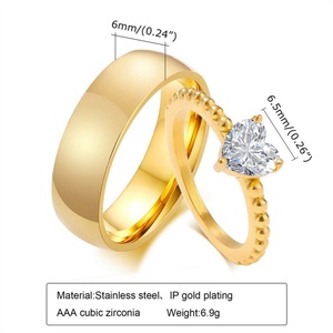 Hot Selling High Quality Fashion Diamond <b>Couple</b> <b>Rings</b> Zircon Heart <b>Ring</b> Women Stainless Steel Gold Wedding <b>Rings</b> - Product Image 2