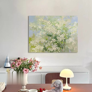 Verde primavera belleza moderno luz verde primavera Floral hecho a mano lienzo al óleo de gama alta sala de estar sofá Fondo pintura de pared - Product Image 1