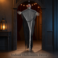 SIPKLR - Squelette fantôme suspendu pour Halloween, 47 pouces, avec yeux rouges lumineux et chaînes, accessoire effrayant pour la décoration extérieure de la cour et de la maison hantée