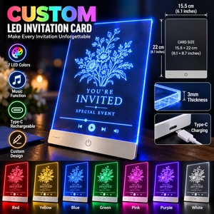 Tarjetas de Invitación Acrílicas 3D con Música LED Personalizadas, Sobre con Diseño Moderno, Grabado Creativo, Impresión Digital, <span class=keywords><strong>Regalos</strong></span> de Bienvenida - Product Image 1