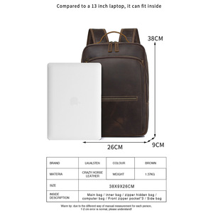 Retro Men's <b>Backpack</b> Coffee Brown Large Capacity Laptop <b>Compartment</b> Leisure Travel - Product Image 4