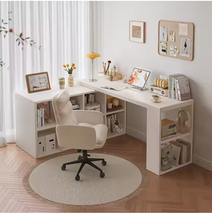 Moderno ahorro de espacio organizado versátil <span class=keywords><strong>blanco</strong></span> en forma de L <span class=keywords><strong>Escritorio</strong></span> de esquina de <span class=keywords><strong>madera</strong></span> con almacenamiento abierto para oficinas en casa y dormitorios - Product Image 2