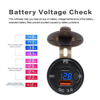 Interruptor de encendido y apagado de 12V y 24V, carga rápida, 18W, Puerto USB 3,0, tipo C, 30W, PD, QC3.0, pantalla de voltímetro, cargador de coche