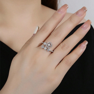 14K Gold Filled Cut VVS GRA Moissanite Trendy Rhodium Plated Exquisite Four Leaf Clover Open <b>Adjustable</b> Girls <b>Ring</b> - Product Image 3