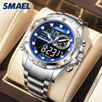 Montre Homme SMAEL 6050 Tendance, Bracelet Acier Inoxydable, Quartz Chronographe, Style Affaires, Étanche 50 ATM, Aiguilles Lumineuses