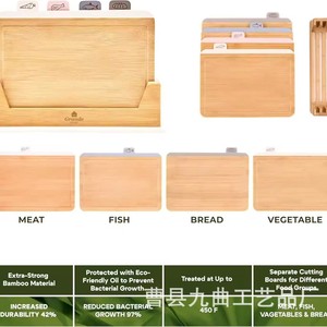 Grande Home Cutting Board <b>Set</b> 4 Piece Bamboo Kitchen Chopping Blocks With Stand - Product Image 5