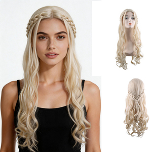 Perruque synthétique longue bouclée blond platine avec tresses latérales, en fibre résistante à la chaleur, perruque complète pour cosplay et fêtes sur le thème de <span class=keywords><strong>Game</strong></span> <span class=keywords><strong>of</strong></span> Thrones - Product Image 1