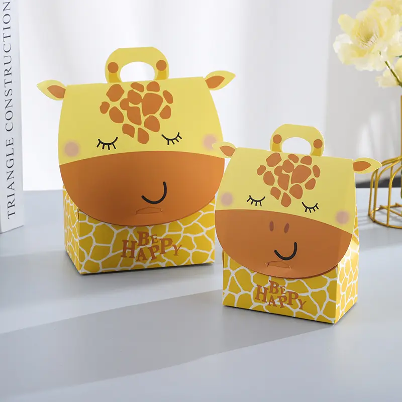 Box For Take Away Luxury Cute Happy Giraffe Lion Cartoon Animal Shape Treat Cardboard Paper Box Food Package For Candy
