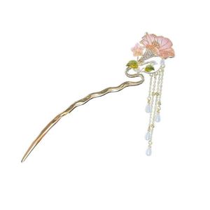 Épingle à cheveux en métal ornée de fleurs en strass et de pompons de perles pour femmes chinoises, accessoire de coiffure de mariée, fourche à cheveux, outil de coiffage de mariage - Product Image 5