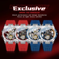 Reloj Mecánico Automático Hangzhou Real Tourbillon 8003, Unisex, Esqueleto Transparente, Caja de Silicona y Acero Inoxidable, con Puntero