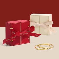 Boîte à bijoux rectangulaire élégante de luxe avec ruban, double ouverture, boîte cadeau pour collier, bague, boucles d'oreilles