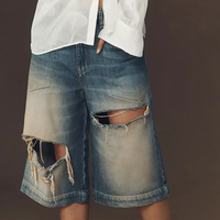 Shorts en jean déchirés Y2K personnalisés, lavés, amples, longueur genou, jorts délavés, vintage, coupe décontractée, shorts pour femmes