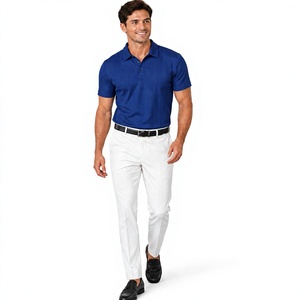 Polo de Punto Azul Liso para Hombre, Manga Corta, Diseño Acanalado, Suave y Transpirable, Ropa Casual Elegante, Venta al Por Mayor OEM - Product Image 2