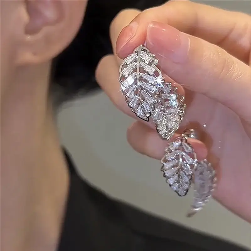 S925 Silver Needle Exquisite Hollow Leaves Zircon Earrings Bow Full Diamond Zircon Stud Earrings Crystal Heart Earring Jewelry