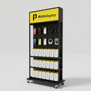 Kundenspezifischer, <span class=keywords><strong>4</strong></span>-seitiger, drehbarer Lochwand-Aufsteller aus Metall mit Haken zur Präsentation von Handyzubehör - Product Image 2