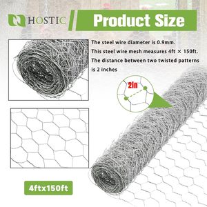 Hostic Chicken Wire <b>Netting</b> 4Ft X 150Ft Galvanized Hexagonal Mesh 2Inch 20Gauge For Poultry <b>Fencing</b> - Product Image 2