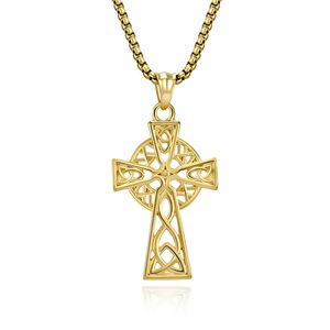 Collier pendentif unisexe <span class=keywords><strong>en</strong></span> acier inoxydable plaqué or 18 carats, motif nœud triangulaire celtique <span class=keywords><strong>viking</strong></span> ajouré, bijou de cérémonie religieuse - Product Image 1