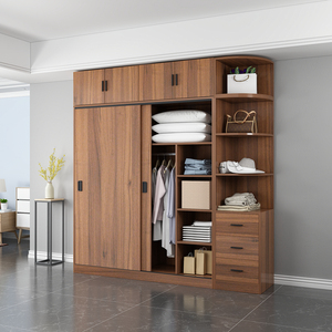 Armadio con Ante Scorrevoli, Piccolo Guardaroba Domestico con Specchio, Grande Armadio in Legno con Cassettiera ad Alta Capacità - Product Image 1