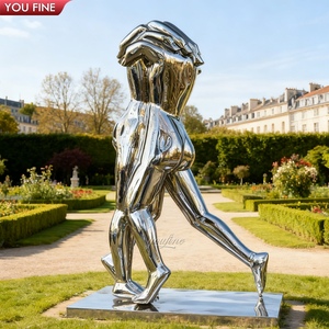 YOUFINE Romántico Paisaje al aire libre Instalación DE ARTE Escultura abstracta moderna de acero inoxidable de una estatua de pareja abrazada - Product Image 5