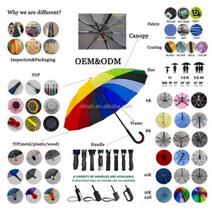 Parapluie bâton 16K multicolore entièrement automatique, résistant au vent et imperméable, en pongé 190T, avec logo personnalisé, coloré, idéal pour les cadeaux - Product Image 5