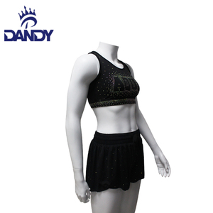 Haute qualité pom-pom girl pratique personnalisé <span class=keywords><strong>Train</strong></span> uni noir avec strass logo Cheer débardeurs et shorts uniforme porter - Product Image 3