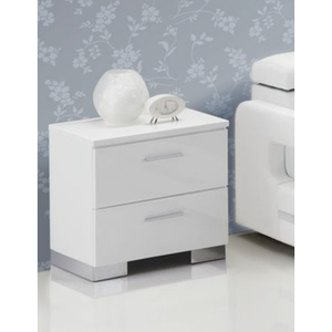 Lorimar White Nightstand With Chrome Legs 2 <b>Drawer</b> <b>Storage</b> <b>For</b> Bedroom - Product Image 1