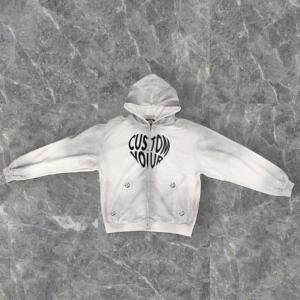 Sweat à capuche vintage à double couche, délavé à l'acide, délavé au soleil, délavé, style streetwear, sweat à capuche zippé ample en molleton pour hommes - Product Image 1