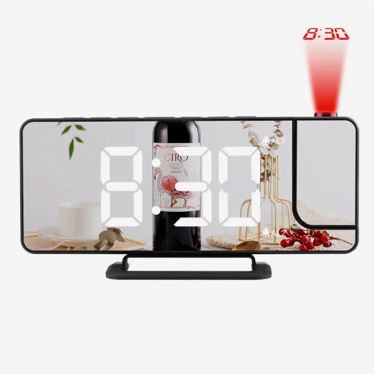2022 New Silent Working, Bedroom Time Projection Desktop Alarm LED Radio Alarm Frame Clock with Temperature/