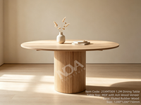 Table à manger ronde en bois crème, table à manger moderne avec base cylindrique en bois de caoutchouc cannelé pour salle à manger