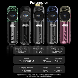 Machine à tatouer Mast <span class=keywords><strong>Archer</strong></span> S à charge rapide, batterie sans fil 1520mAh, stylo avec pédale Bluetooth - Product Image 3