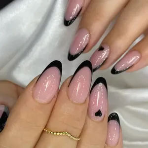 24 <span class=keywords><strong>Uñas</strong></span> <span class=keywords><strong>Postizas</strong></span> Negras Puras, Forma Almendrada, Estilo Y2K, Modernas y Elegantes, Manicura Reutilizable, <span class=keywords><strong>Uñas</strong></span> Falsas <span class=keywords><strong>para</strong></span> Chicas Atrevidas, <span class=keywords><strong>Uñas</strong></span> a Presión - Product Image 2