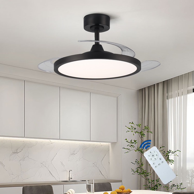 Modern Design DC Remote Control LED Light Chandelier PC Invisible Panel Ceiling Fan for Hotels