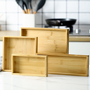 Bandejas de madera de bambú, bandeja rectangular de madera maciza para servir tazas de té y aperitivos, para uso en el hogar y la cocina, varios tamaños - Product Image 1