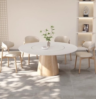 Ensemble de table et chaises de salle à manger rondes modernes minimalistes en bois massif de luxe nordique avec plateau en dalle de roche, 6 places, pour salon et hôtel