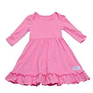 Kids girls custom print 3/4 sleeves dresses polka dots printing organic cotton dress baby girls vintage dress